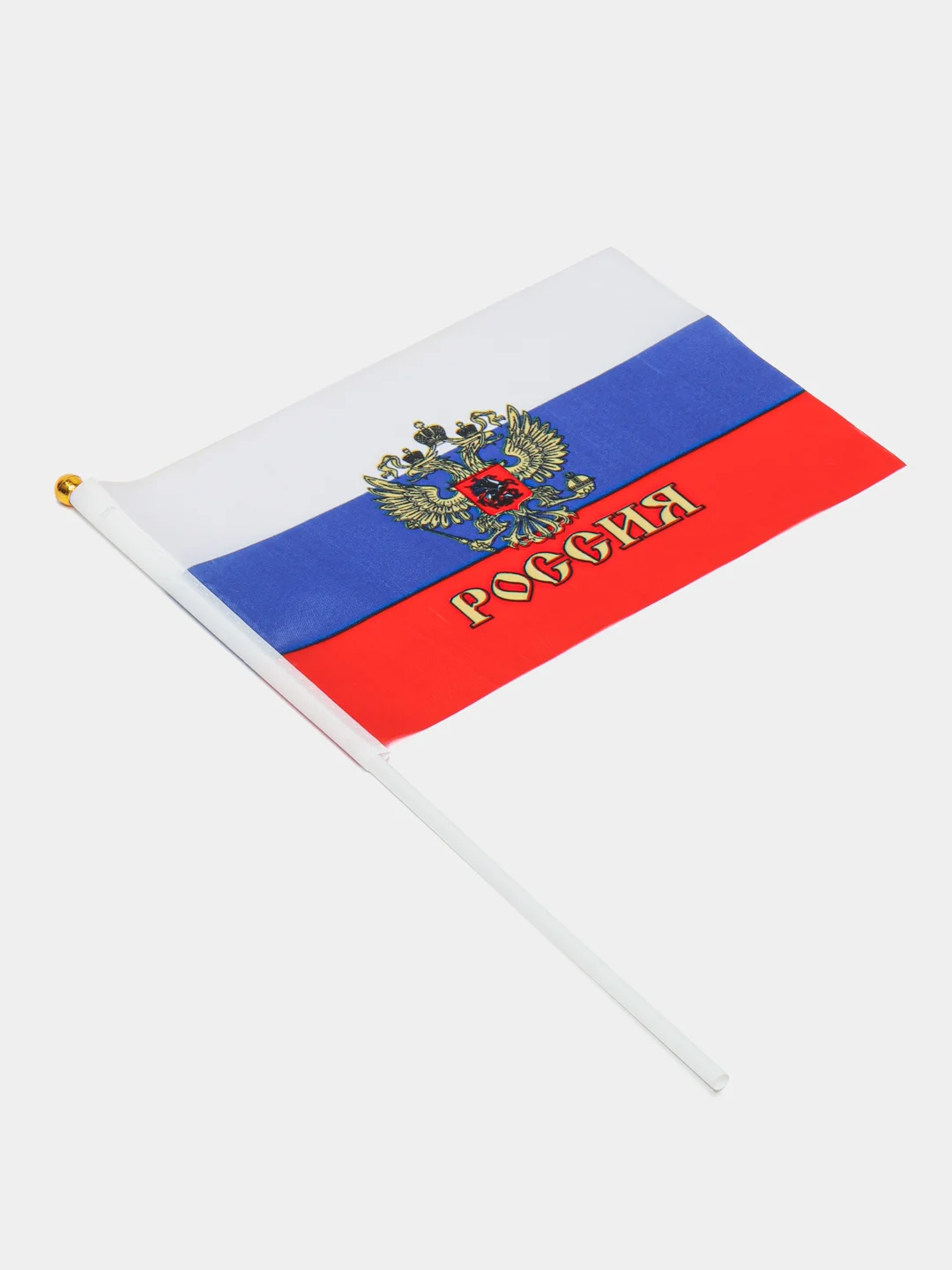 Флаг России с гербом 14х21 см, шток 30 см, полиэстер