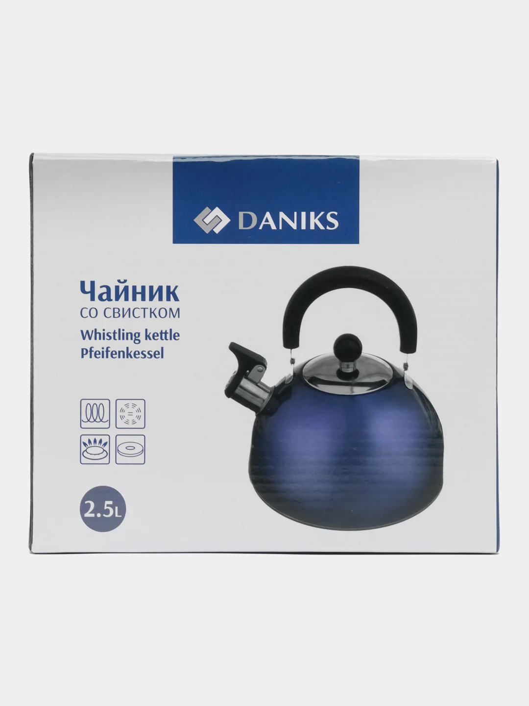 Чайник нерж, 2.5 л, свист, зеркал, ручк пластик, Daniks, индукц, фиолет, MSY-021P