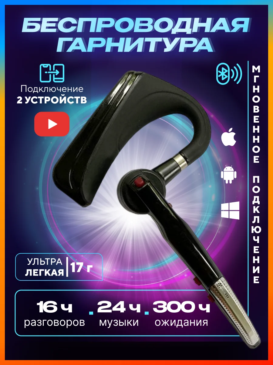 Черный гарнитура наушник беспроводная HSP-B3 PRO Dual Mic, русский язык, Bluetooth v5.0