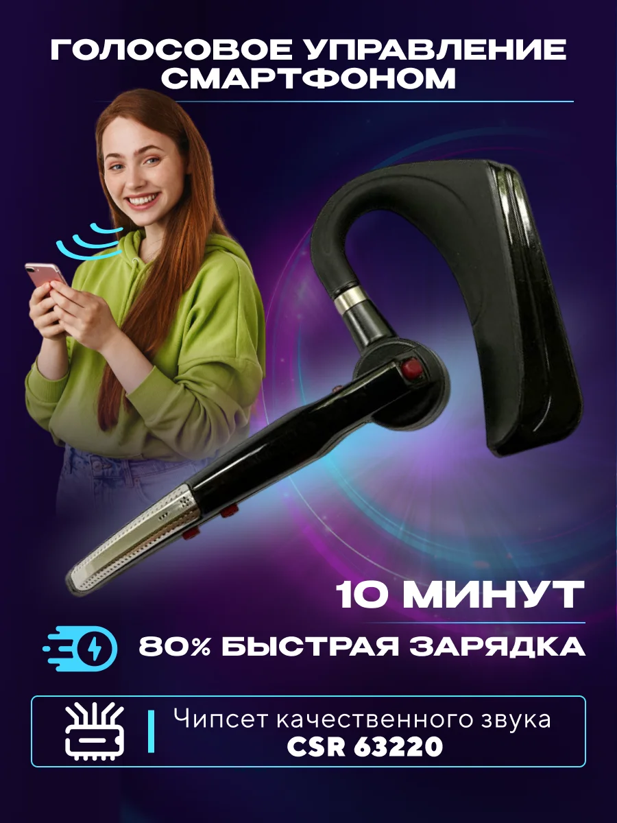 Черный гарнитура наушник беспроводная HSP-B3 PRO Dual Mic, русский язык, Bluetooth v5.0