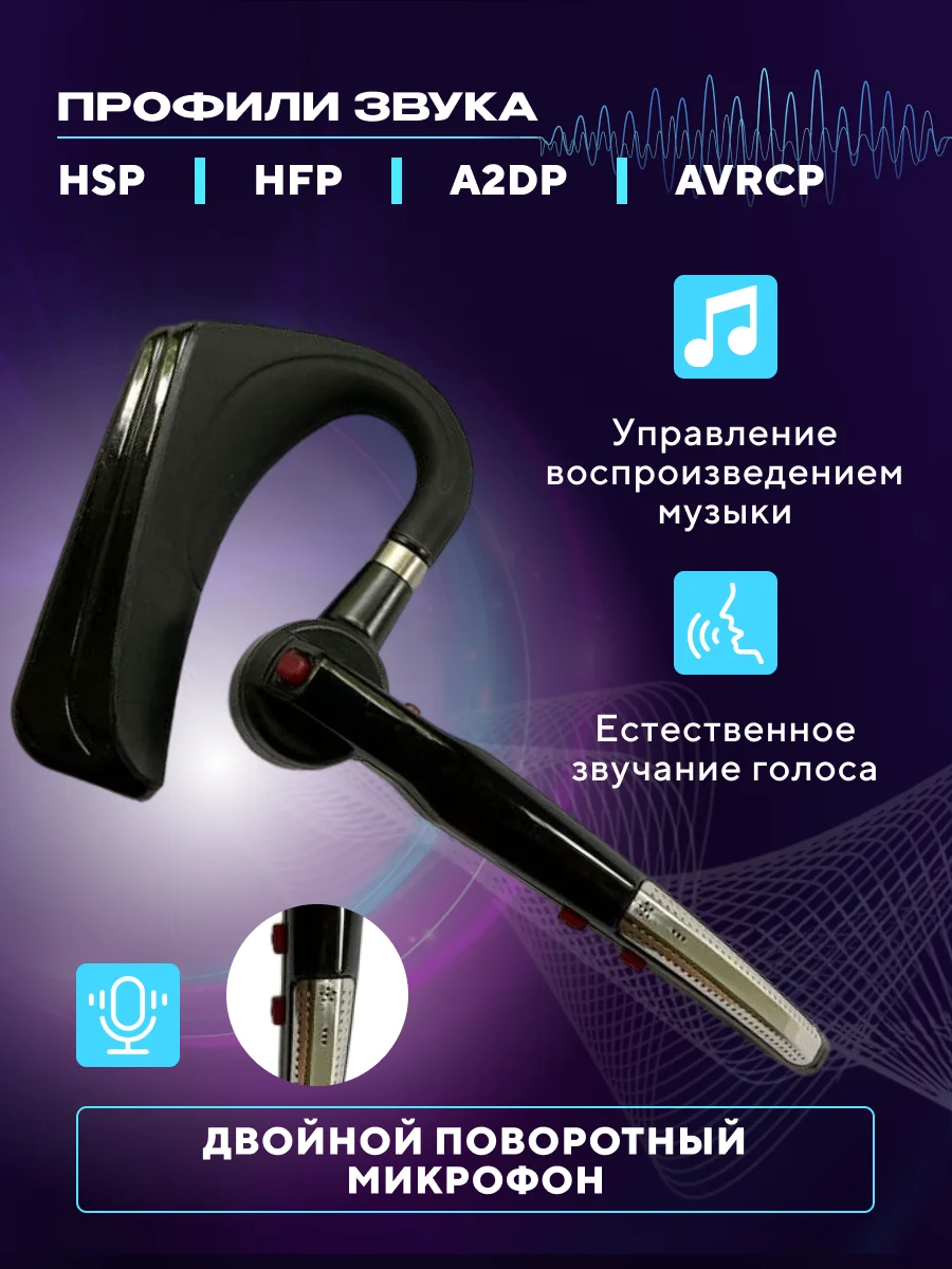 Черный гарнитура наушник беспроводная HSP-B3 PRO Dual Mic, русский язык, Bluetooth v5.0