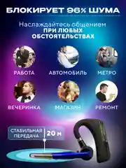 Синий гарнитура наушник беспроводная HSP-B3 PRO Dual Mic, русский язык, Bluetooth v5.0