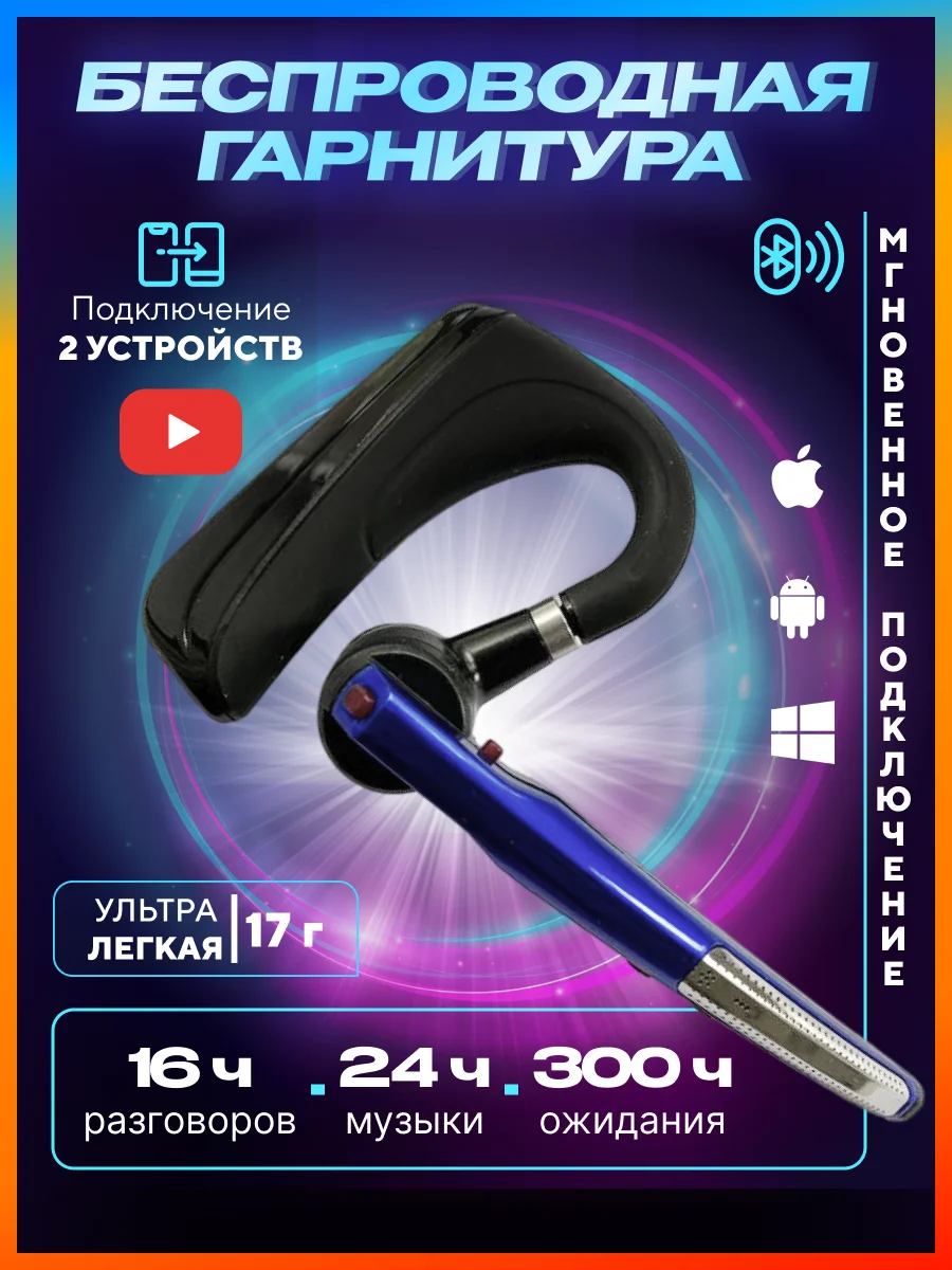Синий гарнитура наушник беспроводная HSP-B3 PRO Dual Mic, русский язык, Bluetooth v5.0