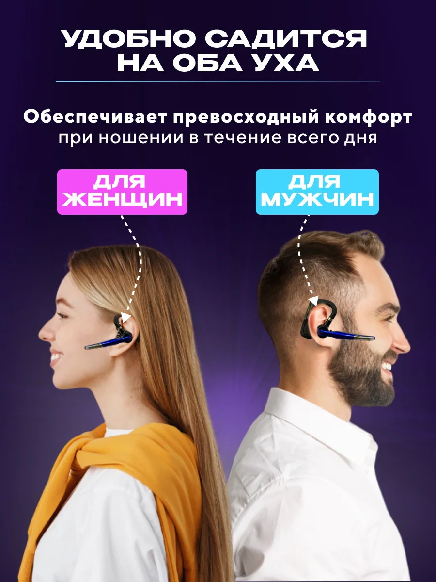 Синий гарнитура наушник беспроводная HSP-B3 PRO Dual Mic, русский язык, Bluetooth v5.0