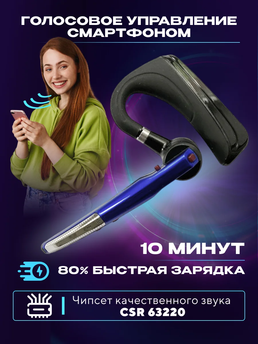 Синий гарнитура наушник беспроводная HSP-B3 PRO Dual Mic, русский язык, Bluetooth v5.0