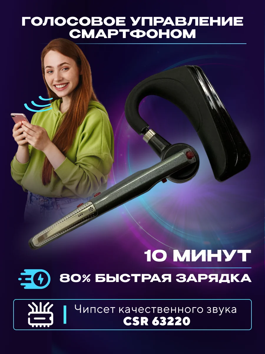Серый гарнитура наушник беспроводная HSP-B3 PRO Dual Mic, русский язык, Bluetooth v5.0