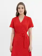 Красный платье женское длинное на запах, в горошек