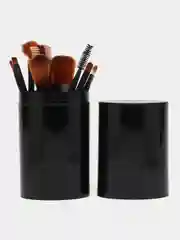 Черный набор кистей для макияжа, 12 штук в тубусе