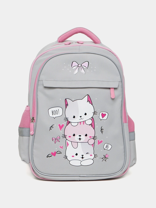 Рюкзак школьный для девочки Brauberg Favour, 2 отделения, 3 кармана, Fluffy kittens 271417