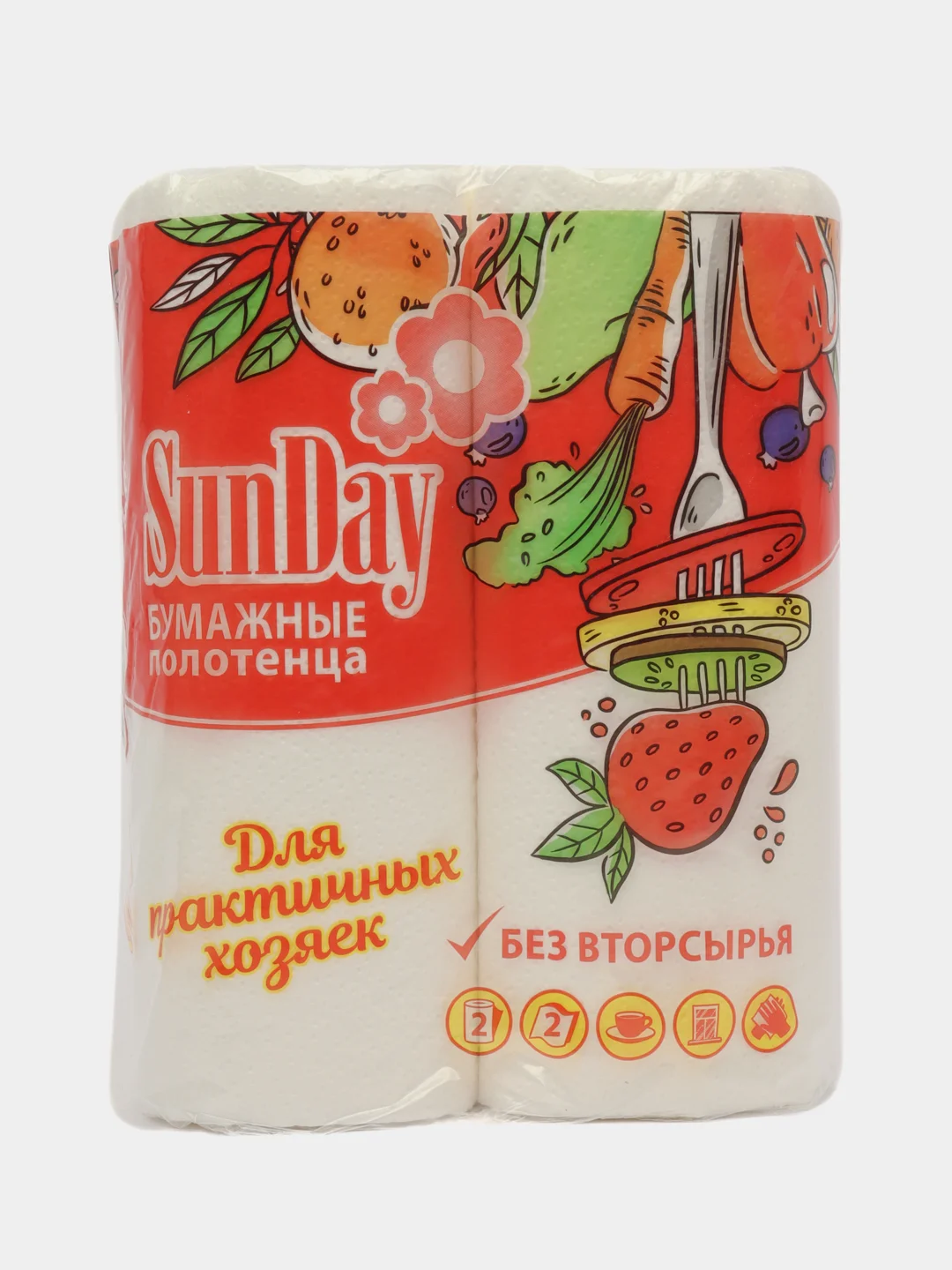Бумажные полотенца Sunday, 2 слоя, 2 рулона, салфетки бумажные