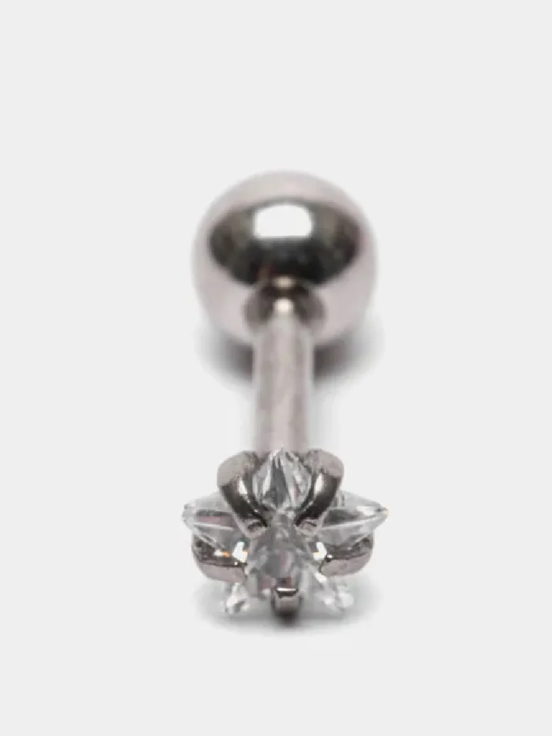 Серый меланж серьга - гвоздик для пирсинга из медицинской стали, 1 штука