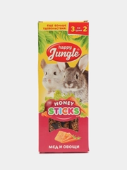 Палочки Happy Jungle для крупных грызунов мед и овощи, ( 3 шт палочки внутри)
