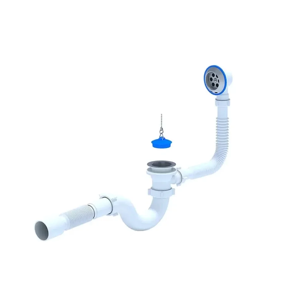 Сифон для ванны АНИ E155 1 1/2"х40, д/ванны, реш. 70мм, с переливом, гофра 40/50