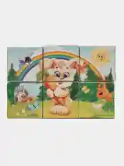 Кубики Зверята, 6 штук (картон)