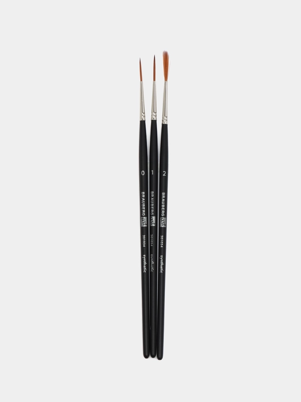 Кисти для рисования набор 3 штуки, синтетика, лайнеры №0 1 2, Brauberg Art Classic, 201034