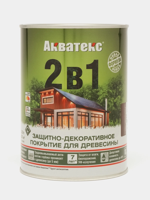 Акватекс 2 в 1, пропитка по дереву, цвет Орех, 0,8 л