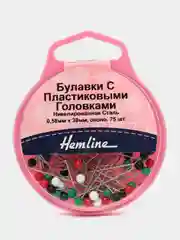 Булавки удлиненные с цветными пластиковыми головками в контейнере, 38 мм, 75 шт (Hemline)