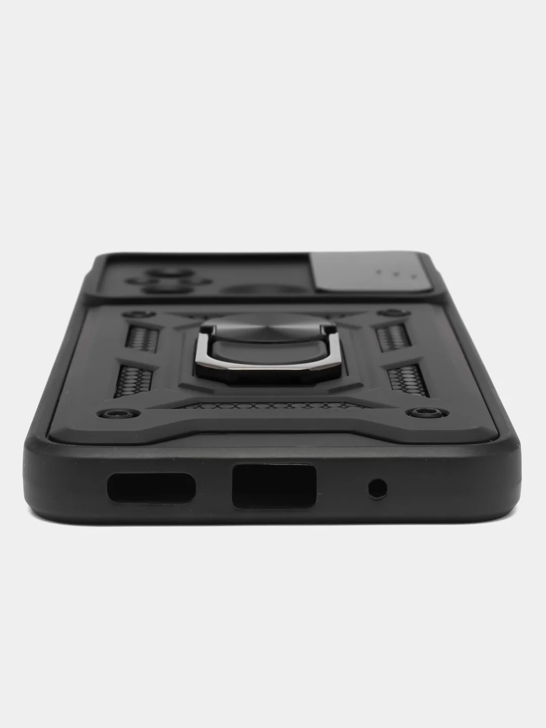 Черный чехол Xiaomi Redmi 12C, Сяоми Редми 12С противоударный, с металлической подставкой кольцом