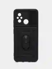 Черный чехол Xiaomi Redmi 12C, Сяоми Редми 12С противоударный, с металлической подставкой кольцом
