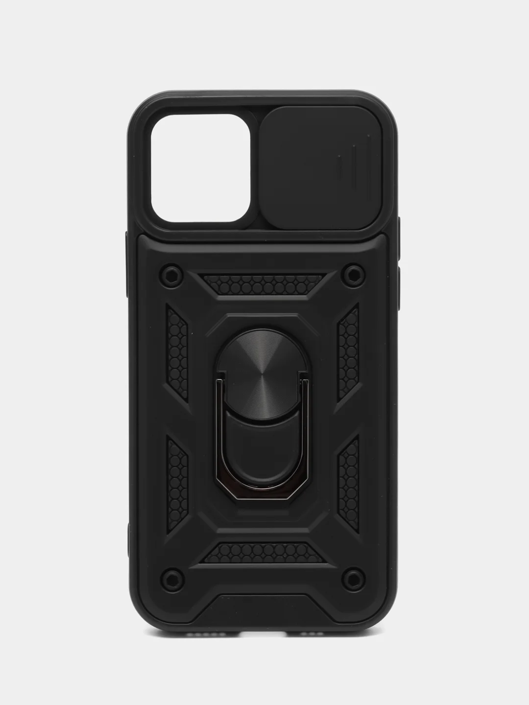 Черный чехол iPhone 12 / 12 Pro, Айфон 12 Про противоударный, с металлической подставкой кольцом