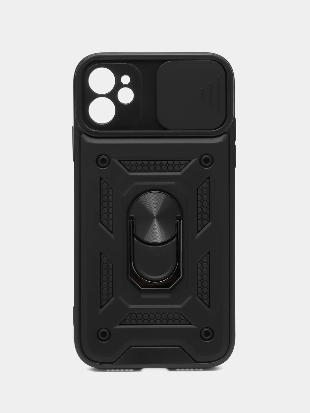 Черный чехол для iPhone 11 / Айфон 11 противоударный, с металлической подставкой кольцом