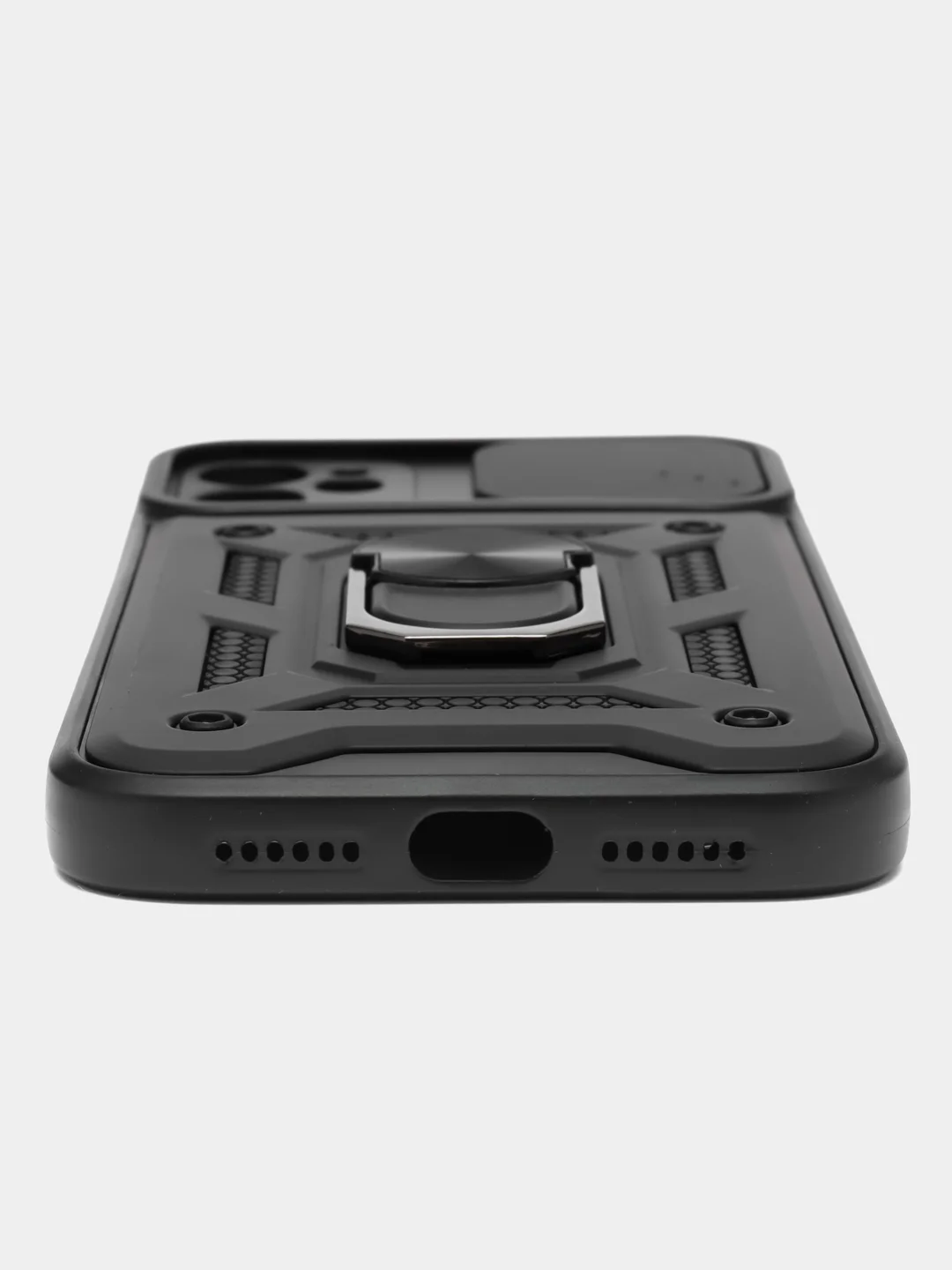 Черный чехол для iPhone 11 / Айфон 11 противоударный, с металлической подставкой кольцом