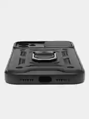 Черный чехол для iPhone 11 / Айфон 11 противоударный, с металлической подставкой кольцом