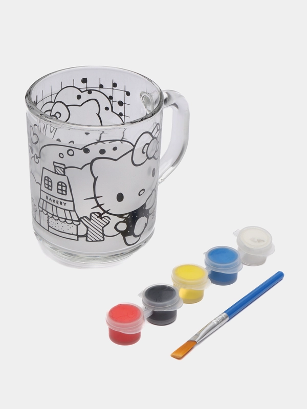 Кружка раскраска Hello Kitty 230 мл, в наборе с красками и кисточкой, стекло