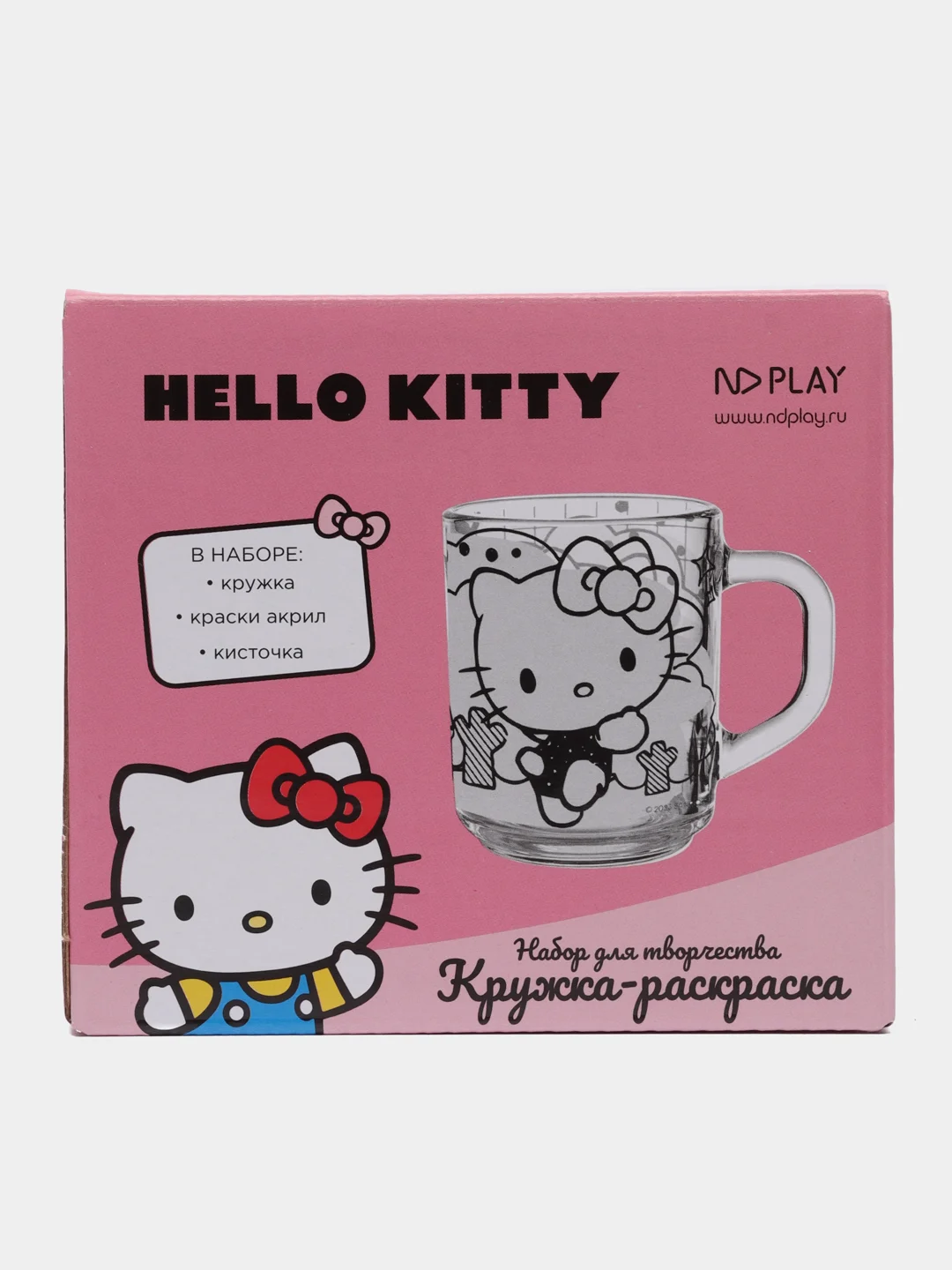 Кружка раскраска Hello Kitty 230 мл, в наборе с красками и кисточкой, стекло