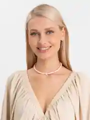 Чокер из розового каучука с вставкой из натурального жемчуга