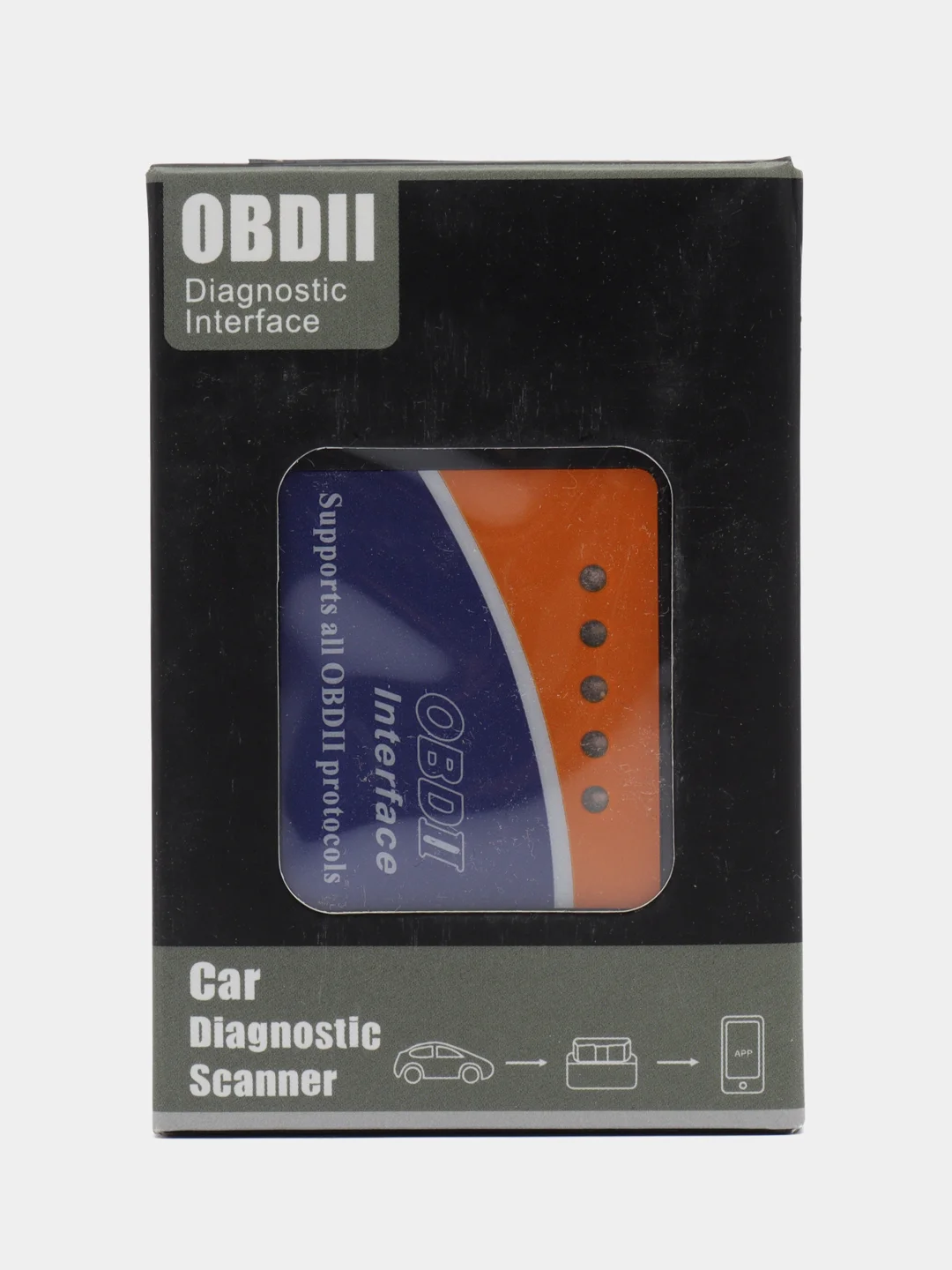 Черный автомобильный сканер диагностический ELM327 OBD2 V1.5