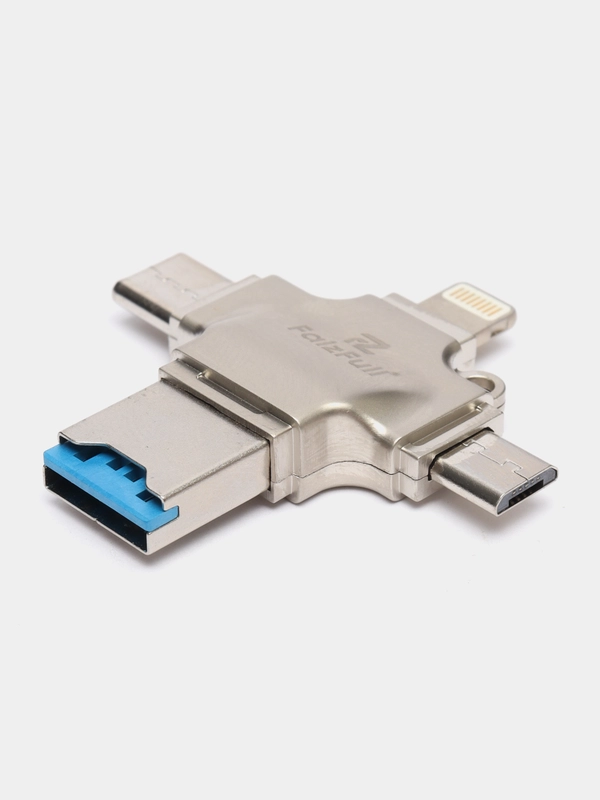 Переходник адаптер OTG 3.0 на Айфон iPhone, Lightning + MicroUSB + Type-C + MicroSD + USB