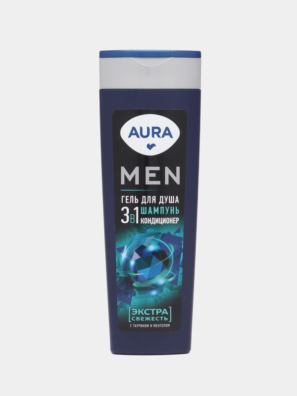 Гель для душа AURA Men 3в1 Экстра свежесть с таурином и ментолом 380мл