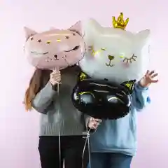 Воздушный шар Голова, Волшебный котенок, розовый, чёрный, белый
