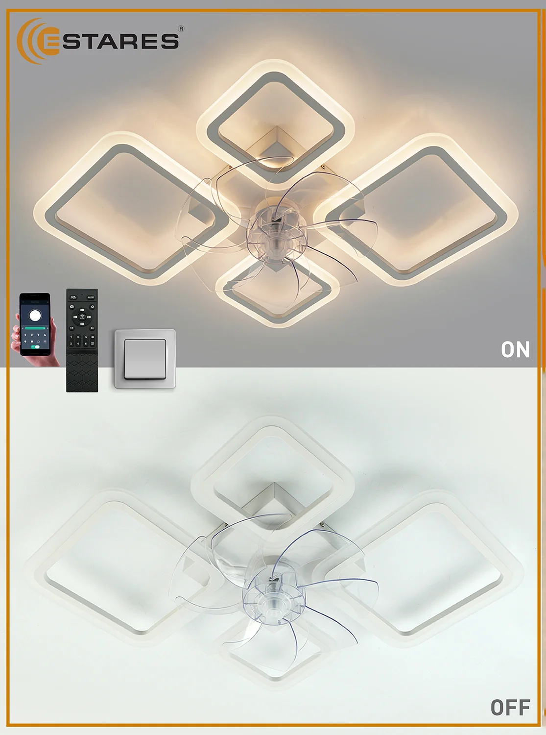 Управляемая потолочная люстра светодиодная с пультом Estares  FAN OVAL 70W+18W белая