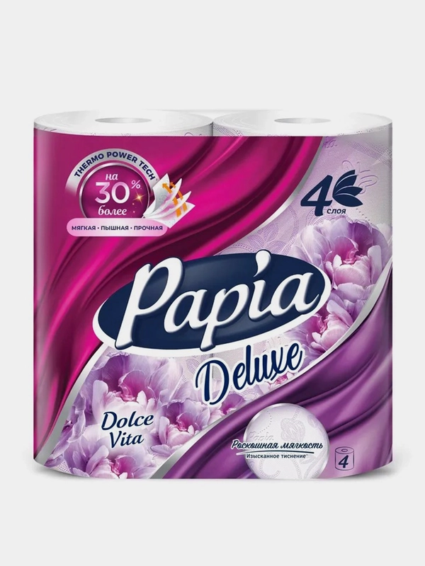 Туалетная бумага Papia Deluxe "Dolce Vita", ароматизированная, четырехслойная, 4 рулона