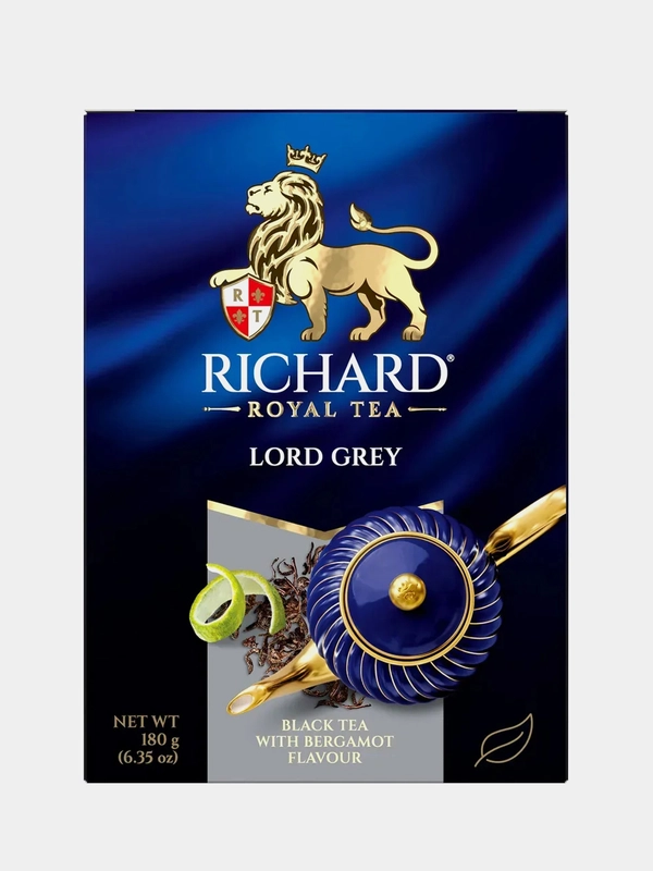 Чай листовой чай Richard "Lord Grey", крупнолистовой, цейлонский, рассыпной, заварочный, 180 г