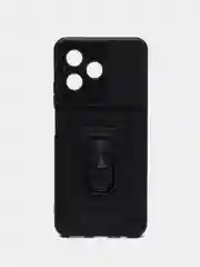 Черный чехол Realme С51, C53, Realme Note 50 противоударный, с металлической подставкой кольцом