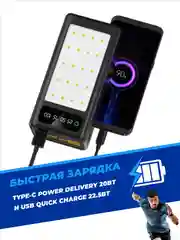 Черный внешний аккумулятор повербанк 40000 mAh для телефона
