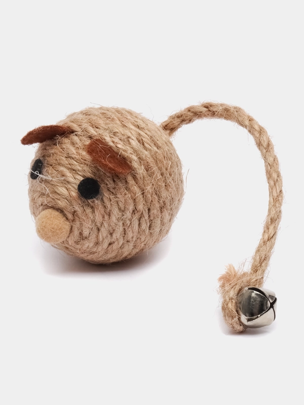 Игрушка для кошек, мышка-колобок погремушка из джута