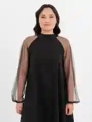 Черный женское платье плюс сайз  короткое с длинным рукавом