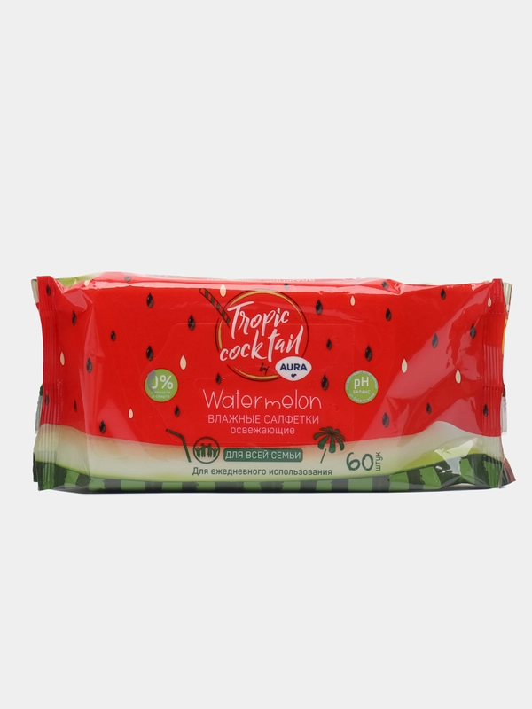Салфетки влажные Aura "Tropic coctail", освежающие, 60 шт