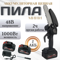 Пила цепная аккумуляторная, с 2 аккумуляторами