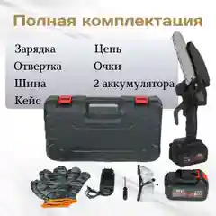 Пила цепная аккумуляторная, с 2 аккумуляторами