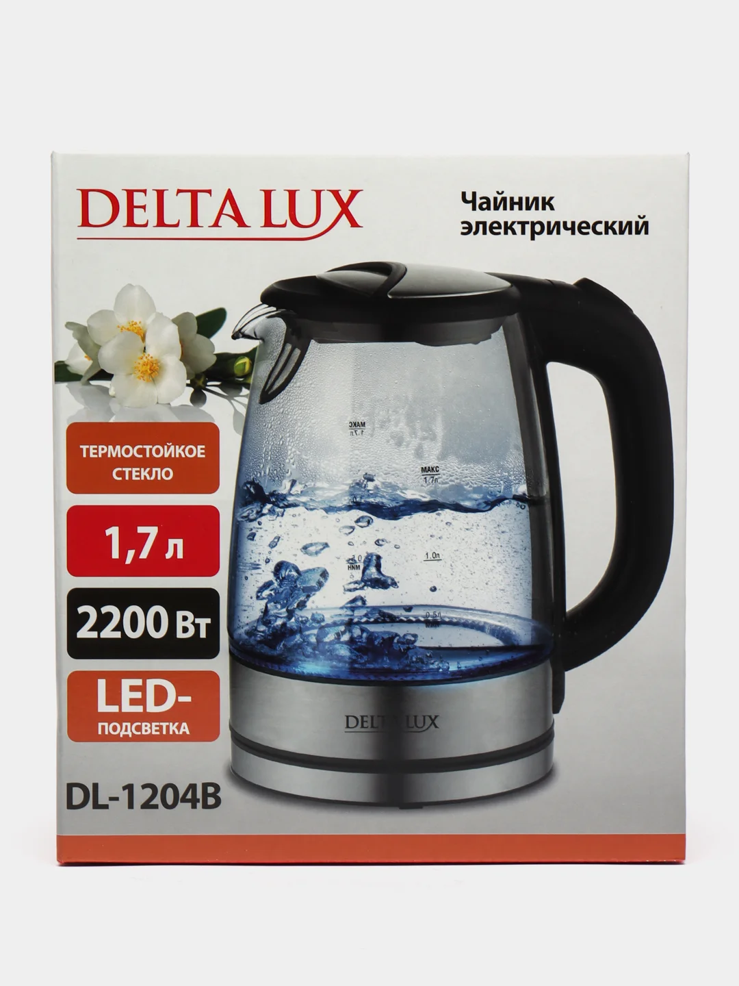 Черный чайник электрический Delta Lux DL-1204, объем 1 л