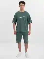 Зеленый спортивный костюм, мужской, двойка: футболка, шорты домашняя одежда