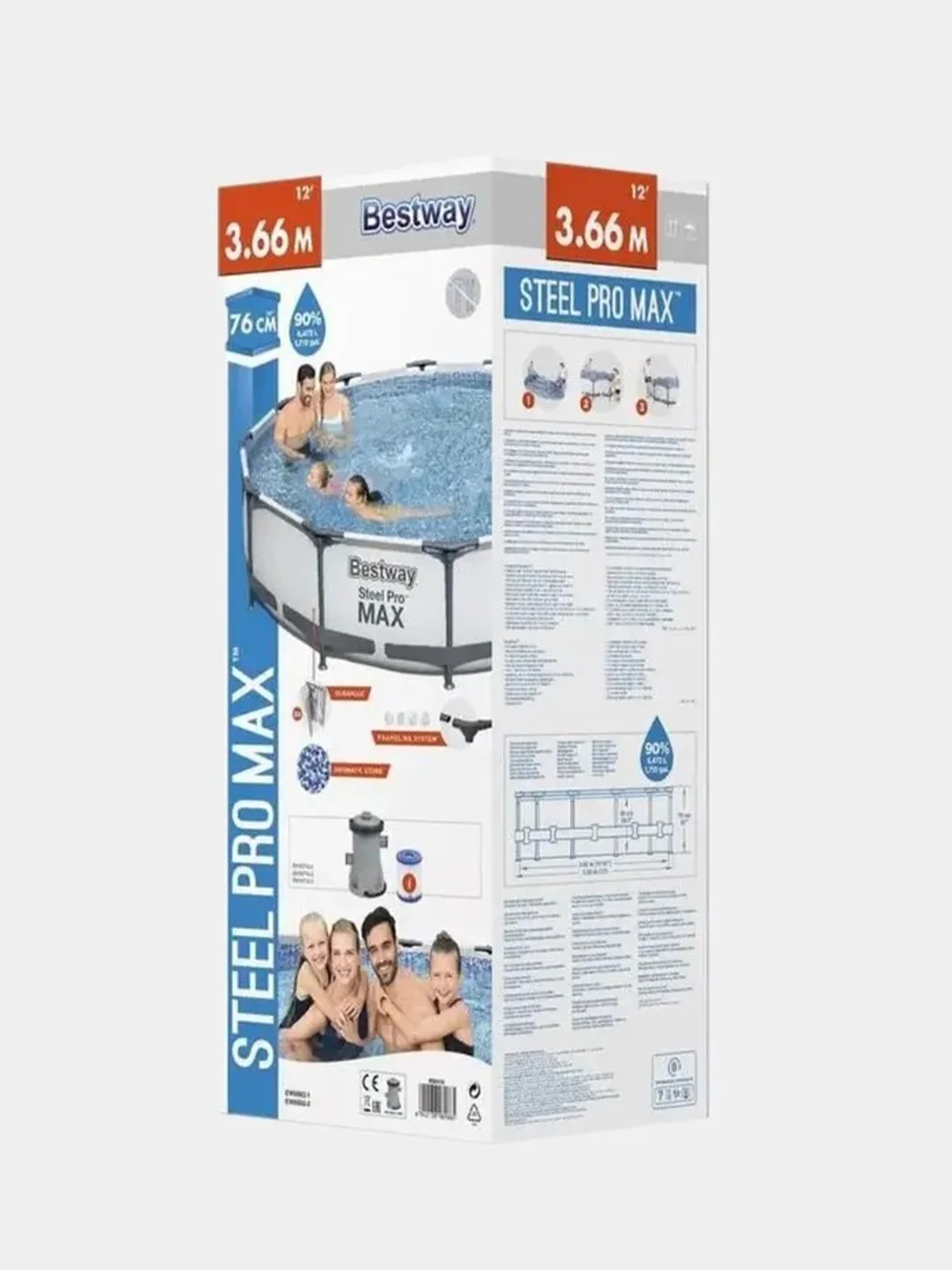 Бассейн каркасный BESTWAY Steel Pro Max, 6473 л, 366 х 76 см, с картриджным фильтром-насосом