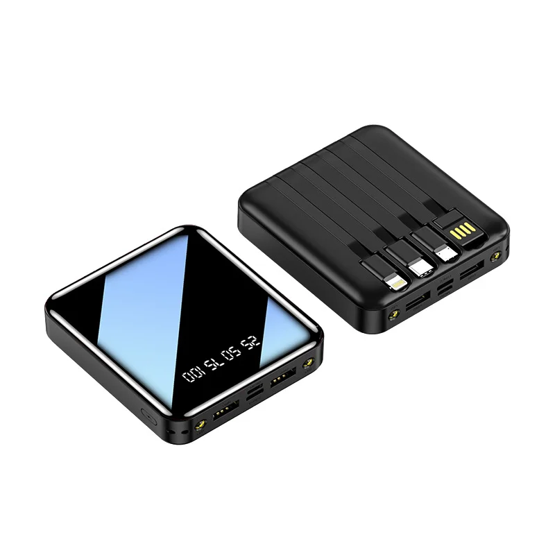 Портативный аккумулятор Power Bank, 10000 mAh, со встроенными кабелями и фонариком