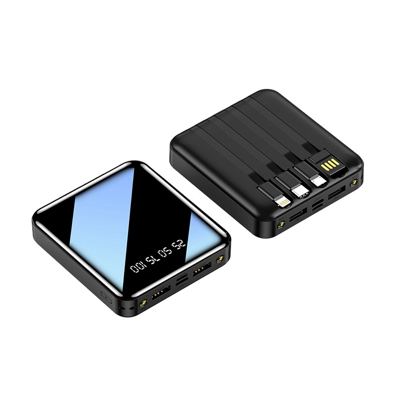 Портативный аккумулятор Power Bank, 10000 mAh, со встроенными кабелями и фонариком