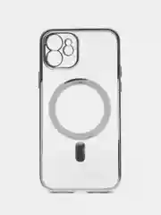 Серебряный чехол для IPhone 12 Pro, 12 Pro Max силиконовый с Mag Safe и цветной окантовкой
